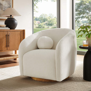 Modway Furniture Holland Swivel Barrel Armchair Boucle Chenille Upholstered for Modern Living Rooms White EEI-7740-CRE