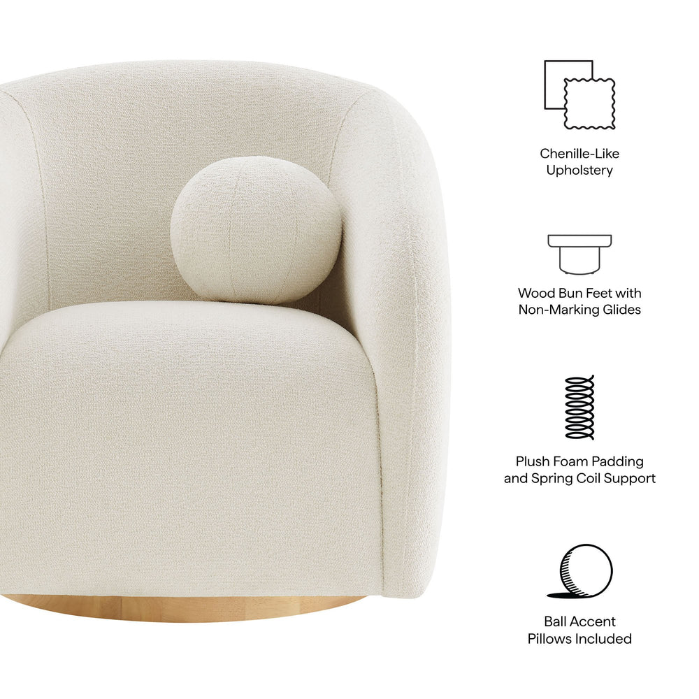 Modway Furniture Holland Swivel Barrel Armchair Boucle Chenille Upholstered for Modern Living Rooms White EEI-7740-CRE