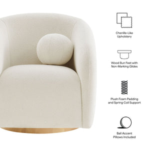 Modway Furniture Holland Swivel Barrel Armchair Boucle Chenille Upholstered for Modern Living Rooms White EEI-7740-CRE
