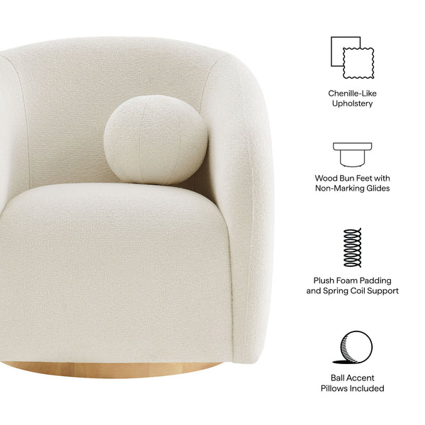 Modway Furniture Holland Swivel Barrel Armchair Boucle Chenille Upholstered for Modern Living Rooms White EEI-7740-CRE