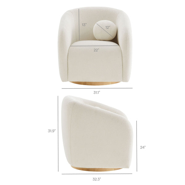 Modway Furniture Holland Swivel Barrel Armchair Boucle Chenille Upholstered for Modern Living Rooms White EEI-7740-CRE