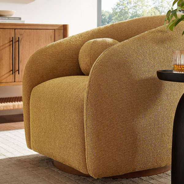 Modway Furniture Holland Swivel Barrel Armchair Boucle Chenille Upholstered for Modern Living Rooms Yellow EEI-7740-MUS