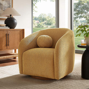 Modway Furniture Holland Swivel Barrel Armchair Boucle Chenille Upholstered for Modern Living Rooms Yellow EEI-7740-MUS