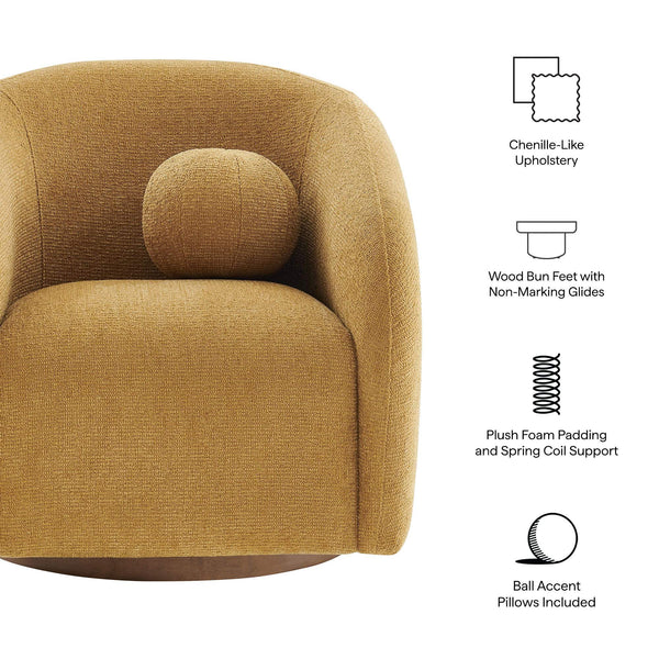 Modway Furniture Holland Swivel Barrel Armchair Boucle Chenille Upholstered for Modern Living Rooms Yellow EEI-7740-MUS