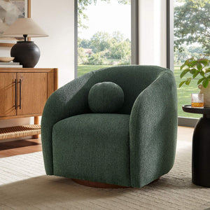 Modway Furniture Holland Swivel Barrel Armchair Boucle Chenille Upholstered for Modern Living Rooms Green EEI-7740-PIN