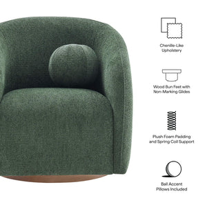 Modway Furniture Holland Swivel Barrel Armchair Boucle Chenille Upholstered for Modern Living Rooms Green EEI-7740-PIN