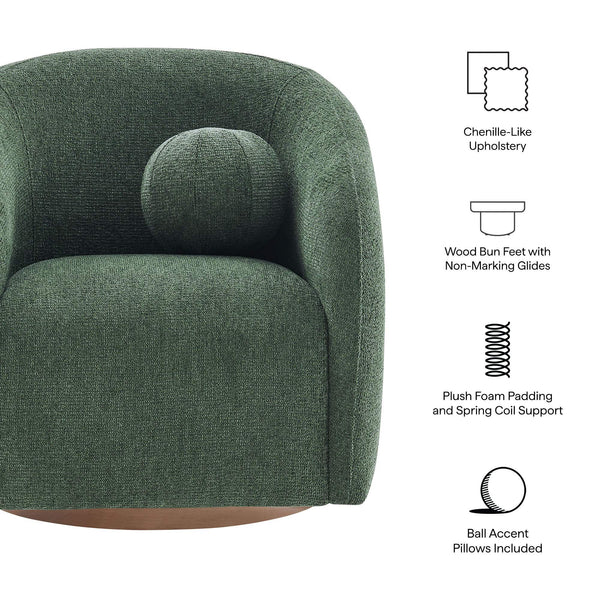 Modway Furniture Holland Swivel Barrel Armchair Boucle Chenille Upholstered for Modern Living Rooms Green EEI-7740-PIN