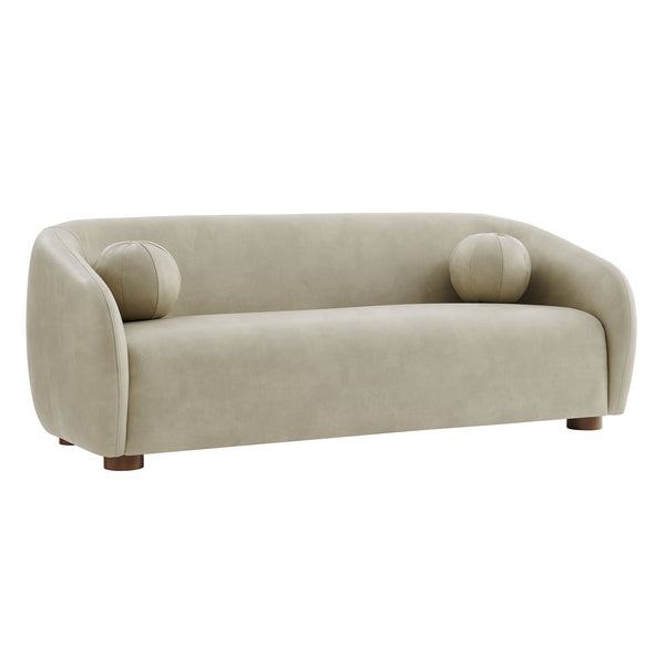 Modway Furniture Holland Curved Vegan Leather Sofa with Sculptural Form and Wood Bun Feet for Living Rooms Gray EEI-7742-MNL
