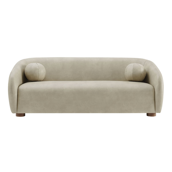 Modway Furniture Holland Curved Vegan Leather Sofa with Sculptural Form and Wood Bun Feet for Living Rooms Gray EEI-7742-MNL