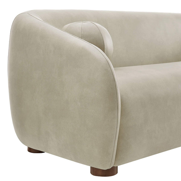 Modway Furniture Holland Curved Vegan Leather Sofa with Sculptural Form and Wood Bun Feet for Living Rooms Gray EEI-7742-MNL