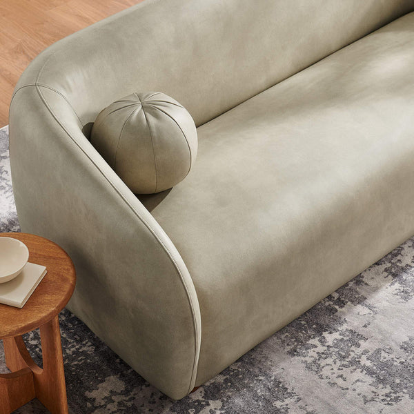 Modway Furniture Holland Curved Vegan Leather Sofa with Sculptural Form and Wood Bun Feet for Living Rooms Gray EEI-7742-MNL