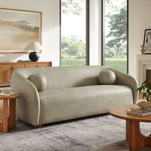 Modway Furniture Holland Curved Vegan Leather Sofa with Sculptural Form and Wood Bun Feet for Living Rooms Gray EEI-7742-MNL