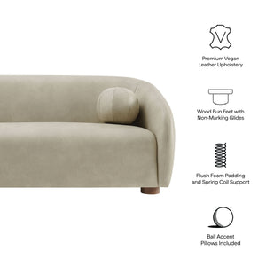 Modway Furniture Holland Curved Vegan Leather Sofa with Sculptural Form and Wood Bun Feet for Living Rooms Gray EEI-7742-MNL