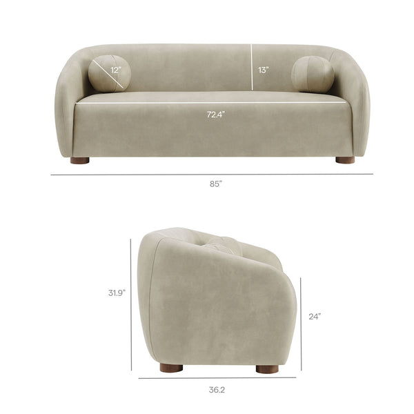 Modway Furniture Holland Curved Vegan Leather Sofa with Sculptural Form and Wood Bun Feet for Living Rooms Gray EEI-7742-MNL