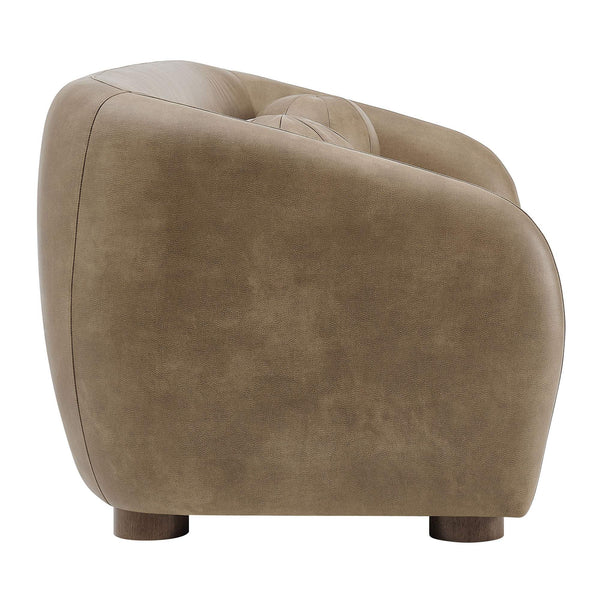 Modway Furniture Holland Curved Vegan Leather Sofa with Sculptural Form and Wood Bun Feet for Living Rooms Brown - A EEI-7742-MUS