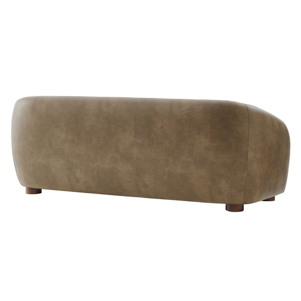 Modway Furniture Holland Curved Vegan Leather Sofa with Sculptural Form and Wood Bun Feet for Living Rooms Brown - A EEI-7742-MUS