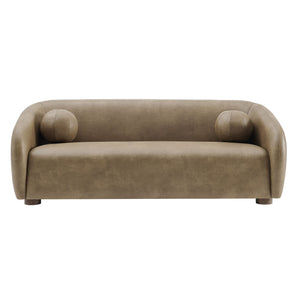 Modway Furniture Holland Curved Vegan Leather Sofa with Sculptural Form and Wood Bun Feet for Living Rooms Brown - A EEI-7742-MUS