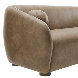 Modway Furniture Holland Curved Vegan Leather Sofa with Sculptural Form and Wood Bun Feet for Living Rooms Brown - A EEI-7742-MUS