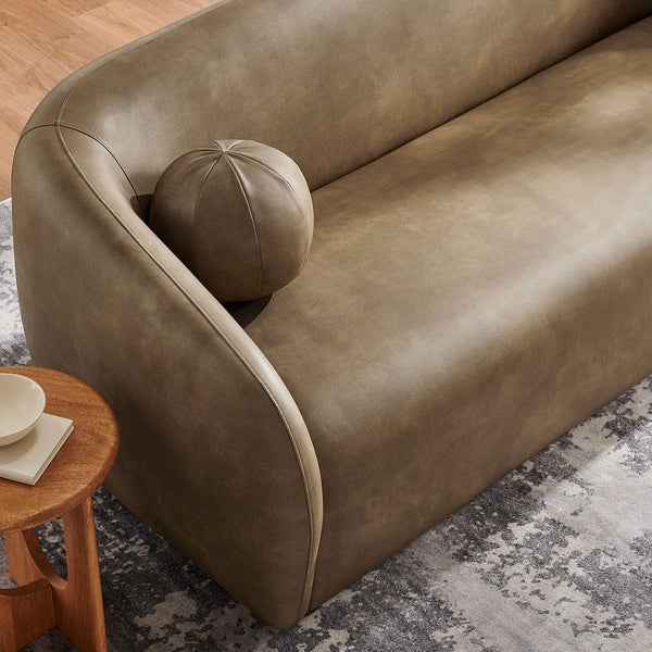 Modway Furniture Holland Curved Vegan Leather Sofa with Sculptural Form and Wood Bun Feet for Living Rooms Brown - A EEI-7742-MUS