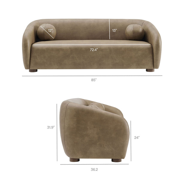 Modway Furniture Holland Curved Vegan Leather Sofa with Sculptural Form and Wood Bun Feet for Living Rooms Brown - A EEI-7742-MUS