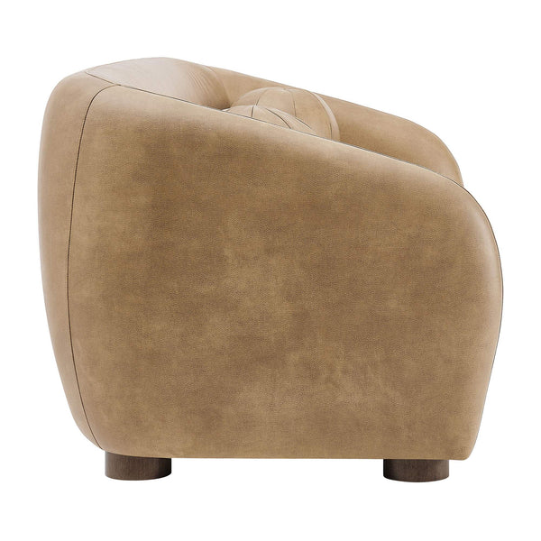 Modway Furniture Holland Curved Vegan Leather Sofa with Sculptural Form and Wood Bun Feet for Living Rooms Brown - B EEI-7742-TST
