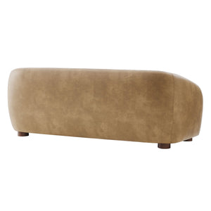 Modway Furniture Holland Curved Vegan Leather Sofa with Sculptural Form and Wood Bun Feet for Living Rooms Brown - B EEI-7742-TST