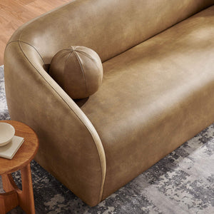 Modway Furniture Holland Curved Vegan Leather Sofa with Sculptural Form and Wood Bun Feet for Living Rooms Brown - B EEI-7742-TST