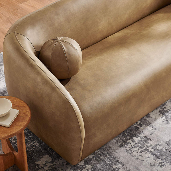 Modway Furniture Holland Curved Vegan Leather Sofa with Sculptural Form and Wood Bun Feet for Living Rooms Brown - B EEI-7742-TST