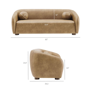 Modway Furniture Holland Curved Vegan Leather Sofa with Sculptural Form and Wood Bun Feet for Living Rooms Brown - B EEI-7742-TST