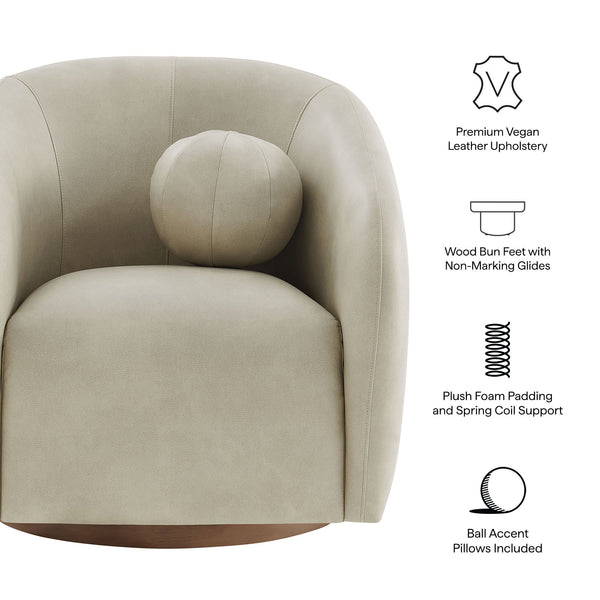 Modway Furniture Holland Vegan Leather Swivel Barrel Chair with 360 Degree Base for Modern Living Gray EEI-7743-MNL