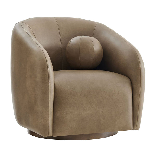Modway Furniture Holland Vegan Leather Swivel Barrel Chair with 360 Degree Base for Modern Living Brown - A EEI-7743-MUS