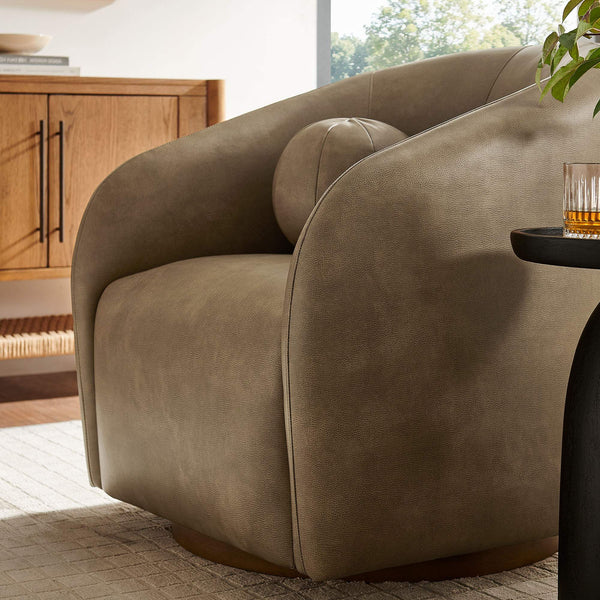 Modway Furniture Holland Vegan Leather Swivel Barrel Chair with 360 Degree Base for Modern Living Brown - A EEI-7743-MUS