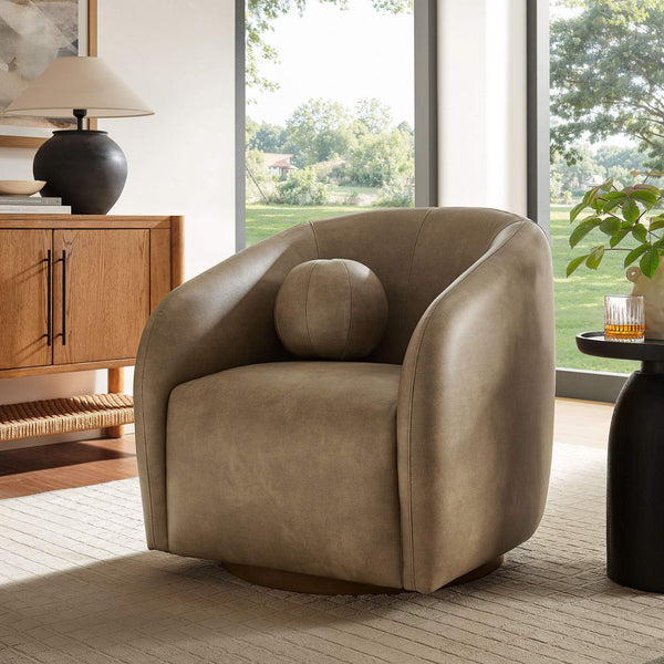 Modway Furniture Holland Vegan Leather Swivel Barrel Chair with 360 Degree Base for Modern Living Brown - A EEI-7743-MUS