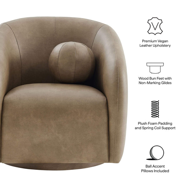 Modway Furniture Holland Vegan Leather Swivel Barrel Chair with 360 Degree Base for Modern Living Brown - A EEI-7743-MUS