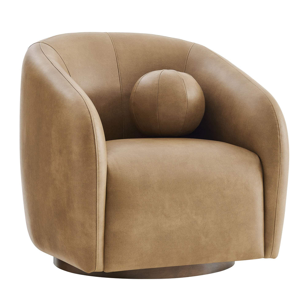 Modway Furniture Holland Vegan Leather Swivel Barrel Chair with 360 Degree Base for Modern Living Brown - B EEI-7743-TST