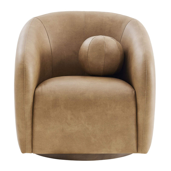 Modway Furniture Holland Vegan Leather Swivel Barrel Chair with 360 Degree Base for Modern Living Brown - B EEI-7743-TST