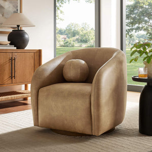 Modway Furniture Holland Vegan Leather Swivel Barrel Chair with 360 Degree Base for Modern Living Brown - B EEI-7743-TST