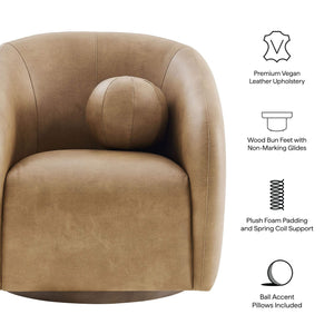 Modway Furniture Holland Vegan Leather Swivel Barrel Chair with 360 Degree Base for Modern Living Brown - B EEI-7743-TST