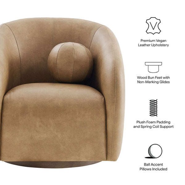 Modway Furniture Holland Vegan Leather Swivel Barrel Chair with 360 Degree Base for Modern Living Brown - B EEI-7743-TST