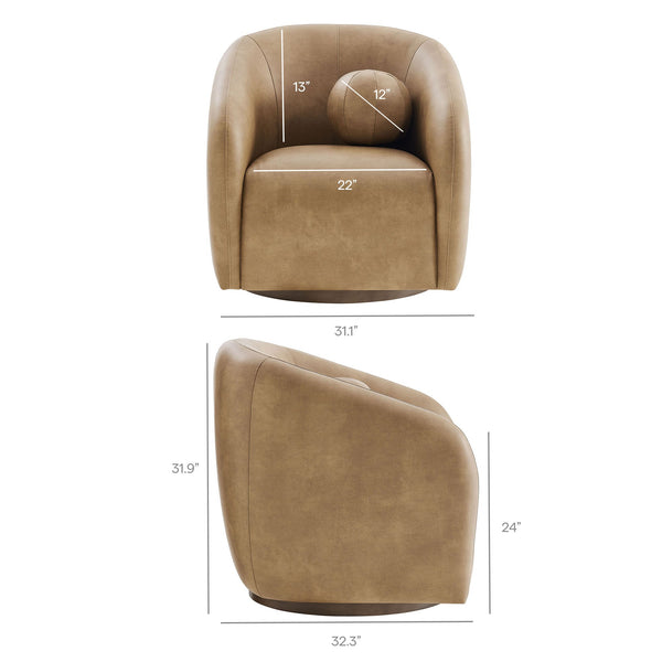 Modway Furniture Holland Vegan Leather Swivel Barrel Chair with 360 Degree Base for Modern Living Brown - B EEI-7743-TST
