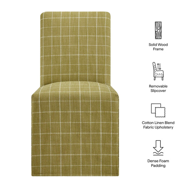 Modway Furniture Aster Parsons Dining Chairs with Removable Windowpane Slipcover Solid Wood Frame Set Green EEI-7761-ART
