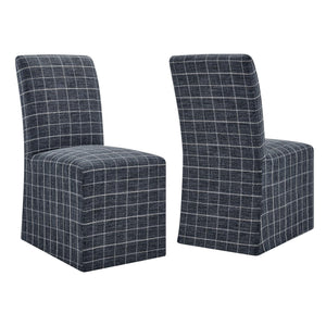 Modway Furniture Aster Parsons Dining Chairs with Removable Windowpane Slipcover Solid Wood Frame Set Blue EEI-7761-DMC