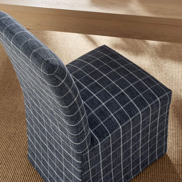 Modway Furniture Aster Parsons Dining Chairs with Removable Windowpane Slipcover Solid Wood Frame Set Blue EEI-7761-DMC