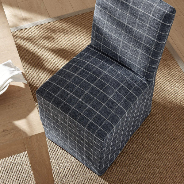 Modway Furniture Aster Parsons Dining Chairs with Removable Windowpane Slipcover Solid Wood Frame Set Blue EEI-7761-DMC