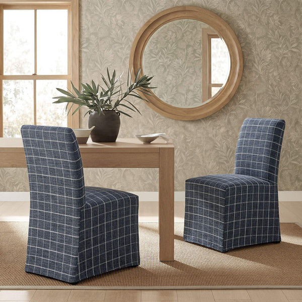 Modway Furniture Aster Parsons Dining Chairs with Removable Windowpane Slipcover Solid Wood Frame Set Blue EEI-7761-DMC