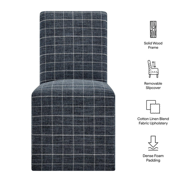 Modway Furniture Aster Parsons Dining Chairs with Removable Windowpane Slipcover Solid Wood Frame Set Blue EEI-7761-DMC