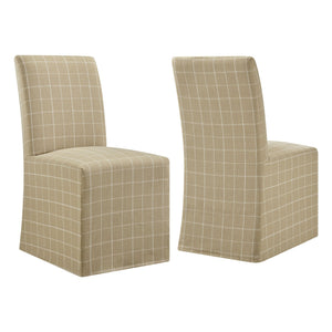 Modway Furniture Aster Parsons Dining Chairs with Removable Windowpane Slipcover Solid Wood Frame Set Brown EEI-7761-HPC