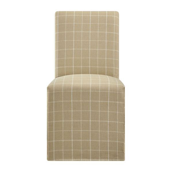 Modway Furniture Aster Parsons Dining Chairs with Removable Windowpane Slipcover Solid Wood Frame Set Brown EEI-7761-HPC