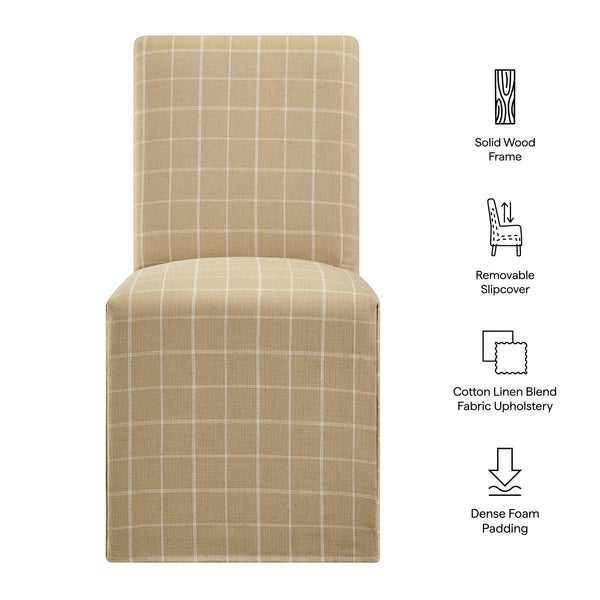 Modway Furniture Aster Parsons Dining Chairs with Removable Windowpane Slipcover Solid Wood Frame Set Brown EEI-7761-HPC