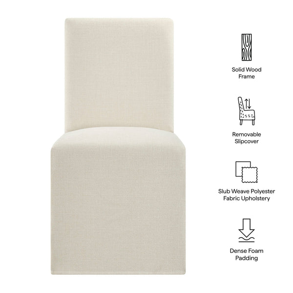 Modway Furniture Aster Parsons Dining Chairs with Slub Weave Slipcover and Foam Cushion Set of 2 White EEI-7762-ECR